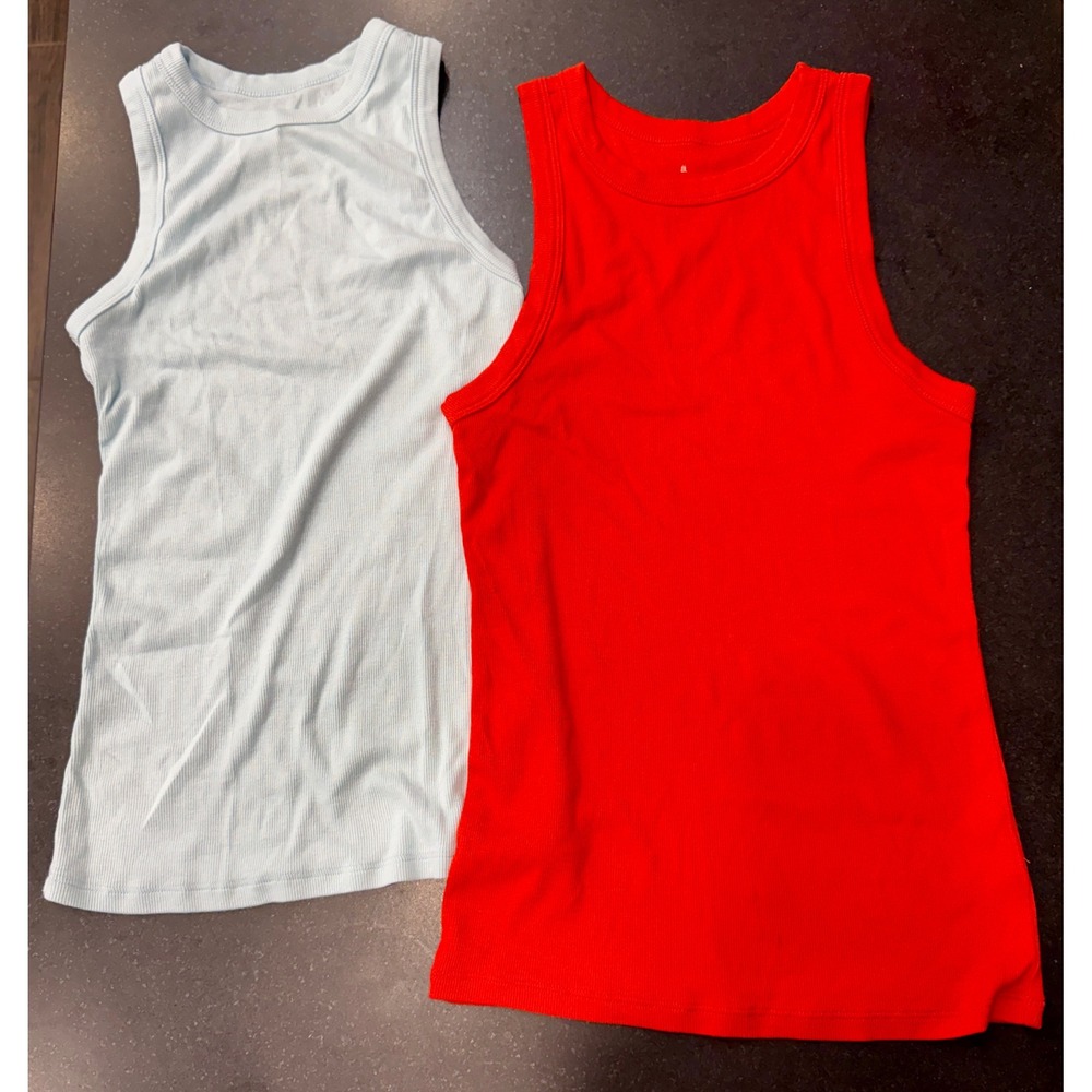 A New Day Tank Top Bundle S/M Red Blue Ribbed Cotton Blend Soft Girl Basics Knit
